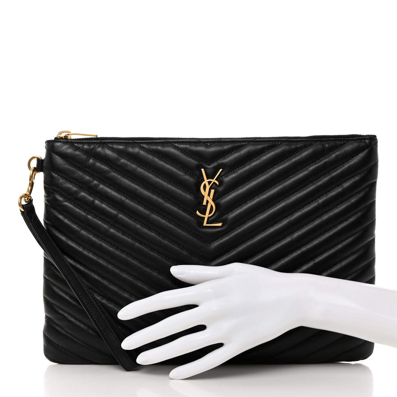 Saint Laurent Calfskin Matelasse Monogram Cassandre Tablet Pouch Black 2 of 7