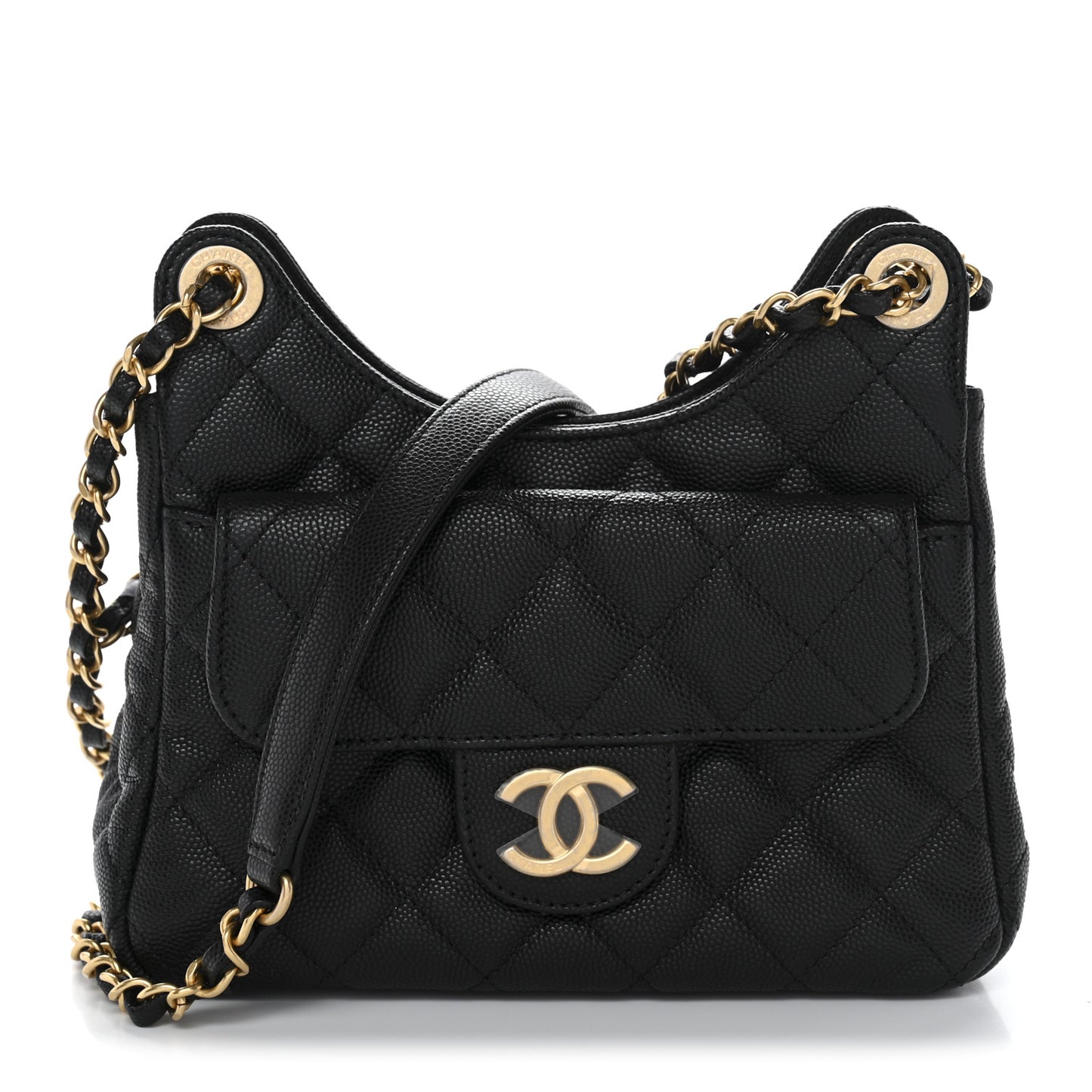 Caviar Quilted Small Wavy CC Hobo Black