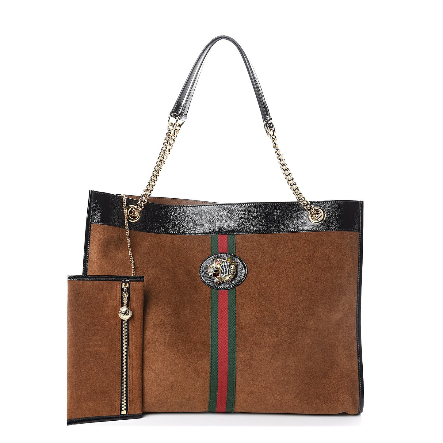 Suede Patent Large Rajah Chain Tote Nocciola Black