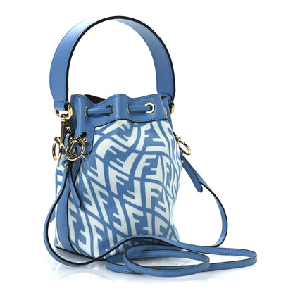Fendi X SARAH COLEMAN Glazed Canvas Vitello King F is Fendi FF Vertigo Mini Mon Tresor Bucket Bag Cyber Blue White 3 of 11