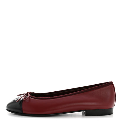 Chanel Lambskin Cap Toe CC Ballerina Flats 38.5 Burgundy Black 1 of 10