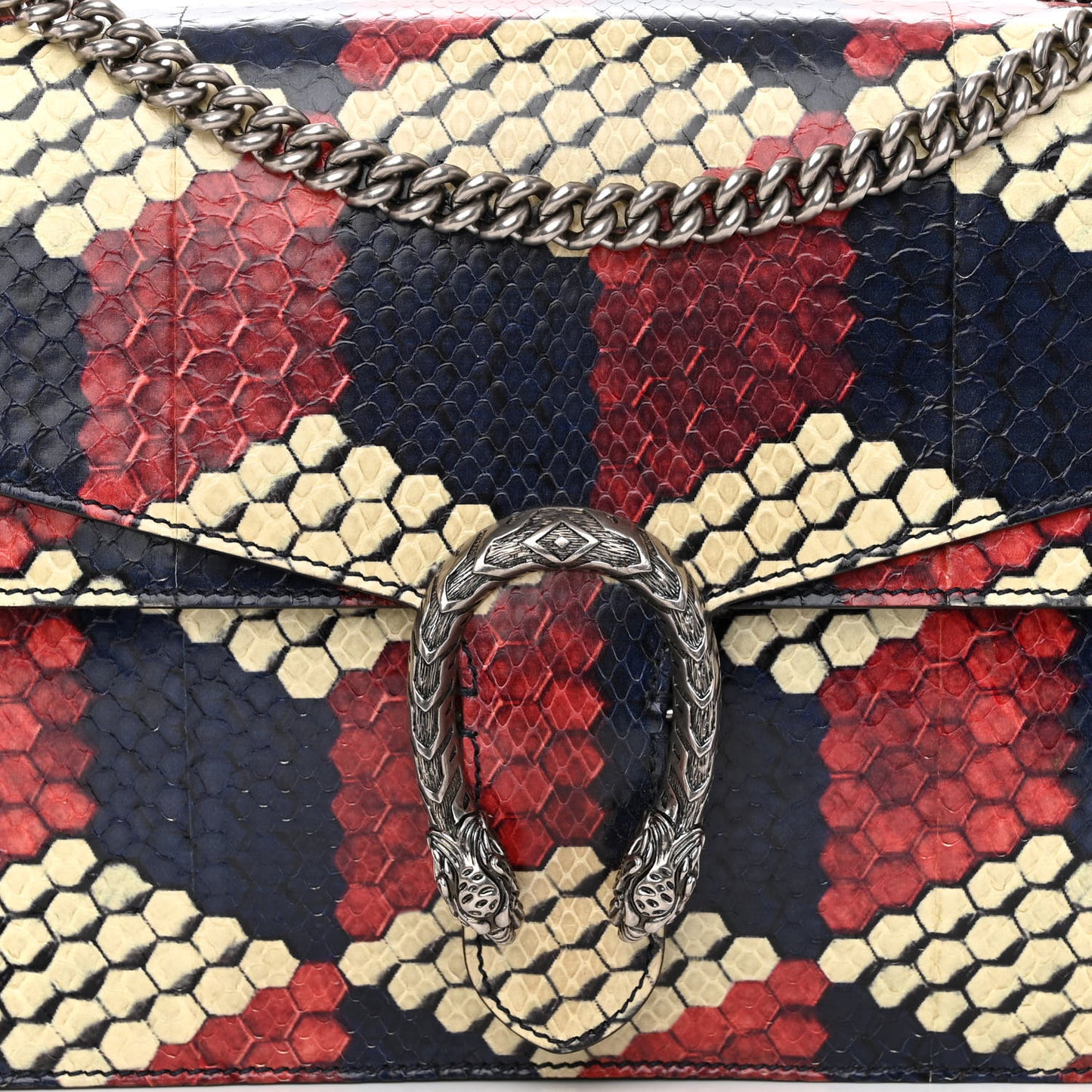 Snakeskin Cubic Medium Dionysus Shoulder Bag Red White Blue