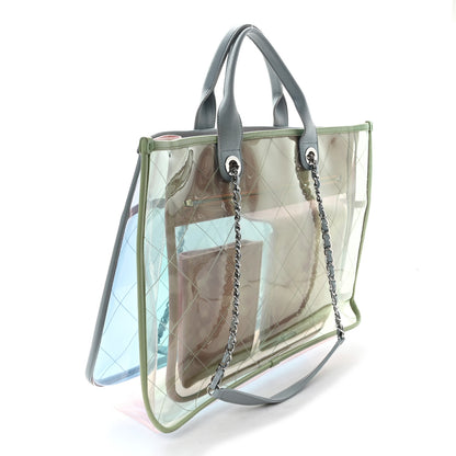 Chanel PVC Lambskin Stitched Medium Coco Splash Shopping Bag Blue Green Pink 3 of 11