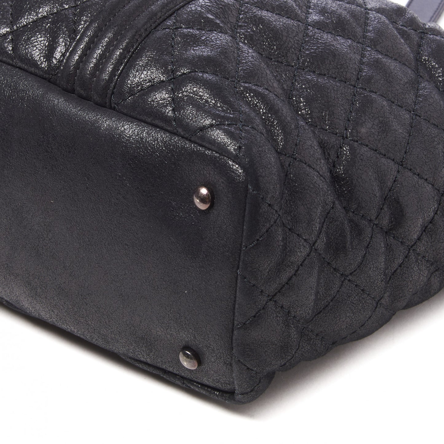 Goatskin Quilted Large Gentle Boy Shopping Tote Black