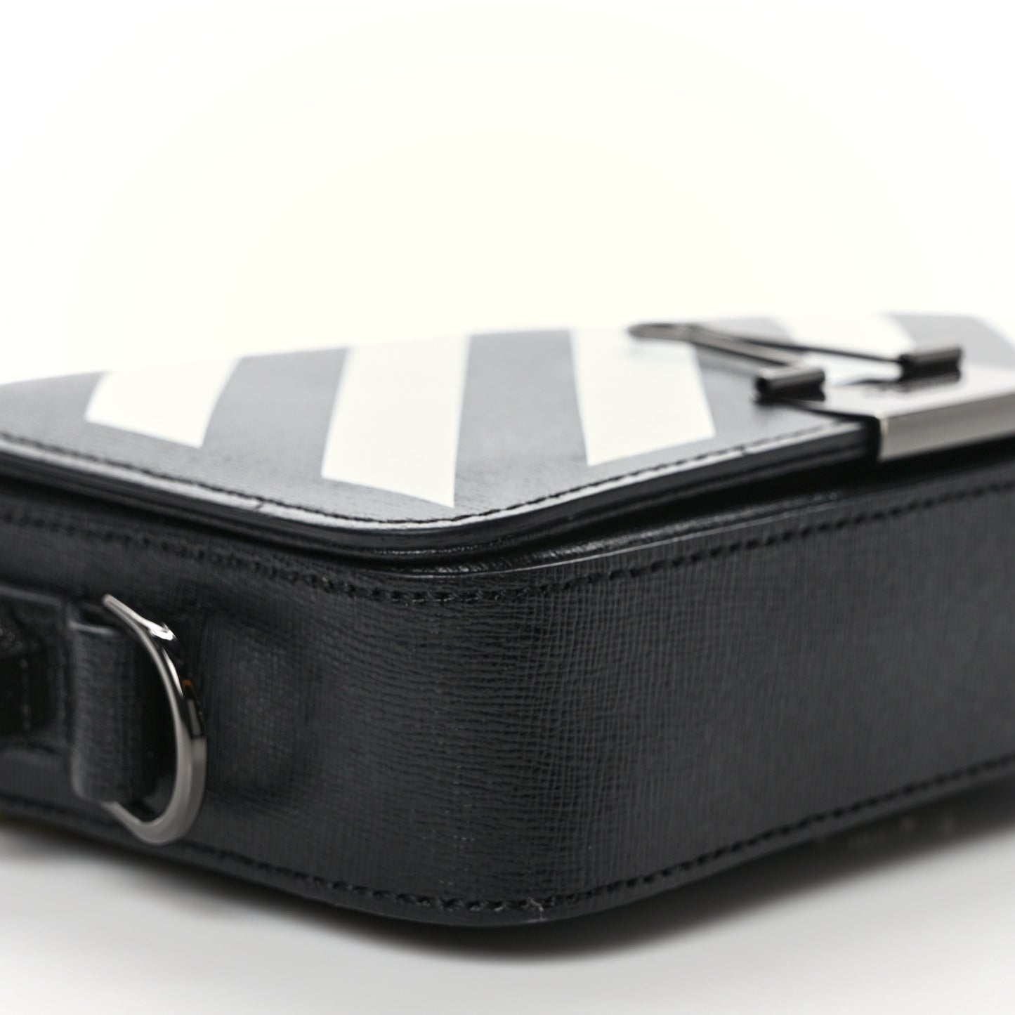 Saffiano Striped Mini Diag Binder Clip Bag Black White Yellow
