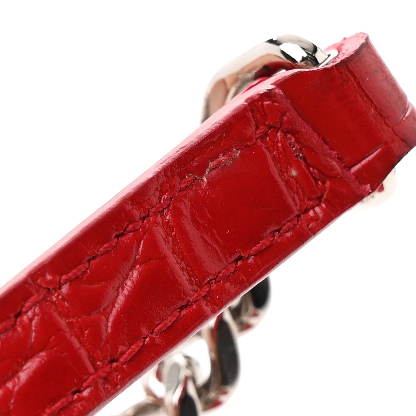 Calfskin Crocodile Embossed Kate Monogram Tassel Chain Wallet Red