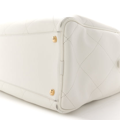 Chanel Calfskin Stitched Maxi Logo Bowling Bag White 19 of 21