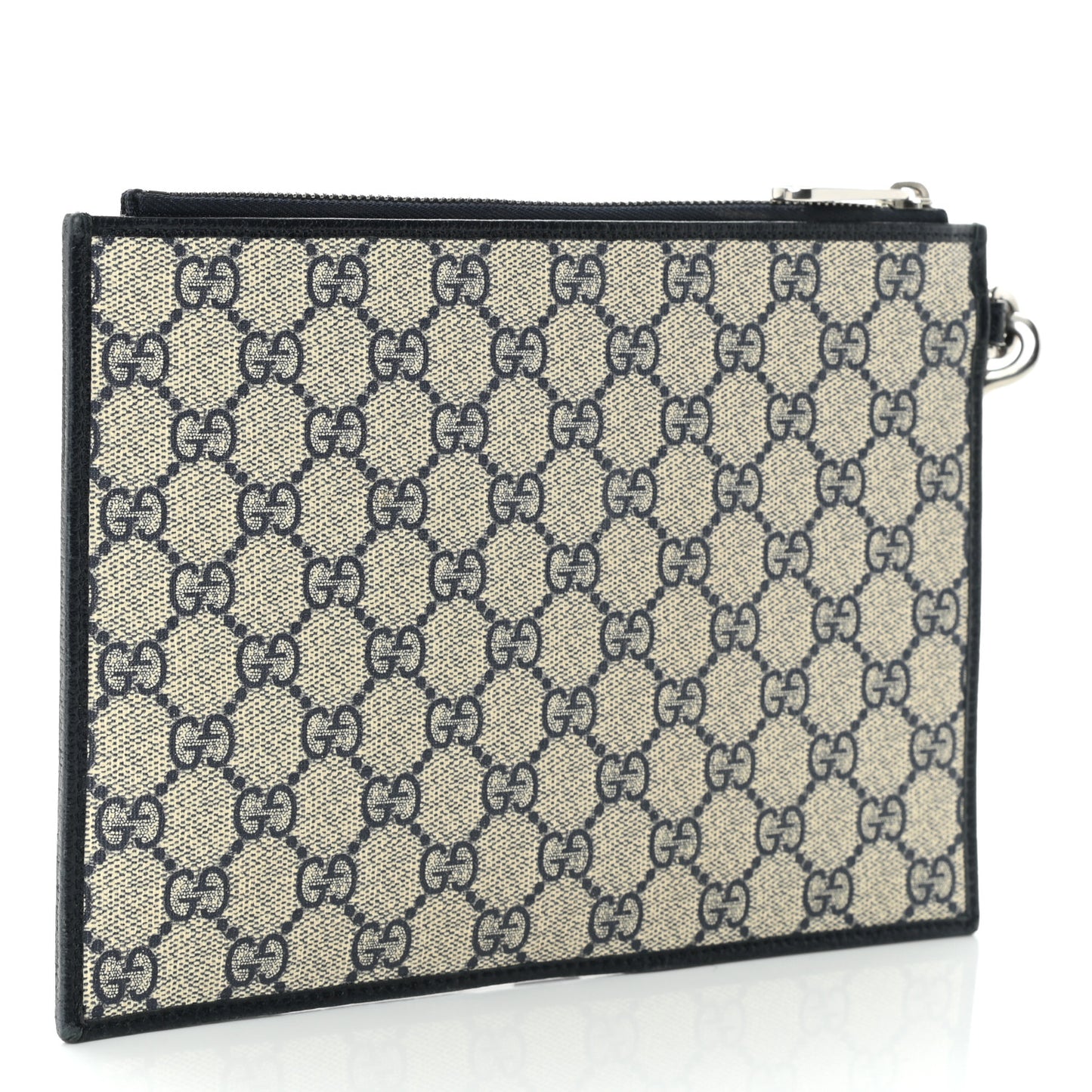 GG Supreme Monogram Textured Dollar Calfskin Web Ophidia Wristlet Pouch Beige Blue