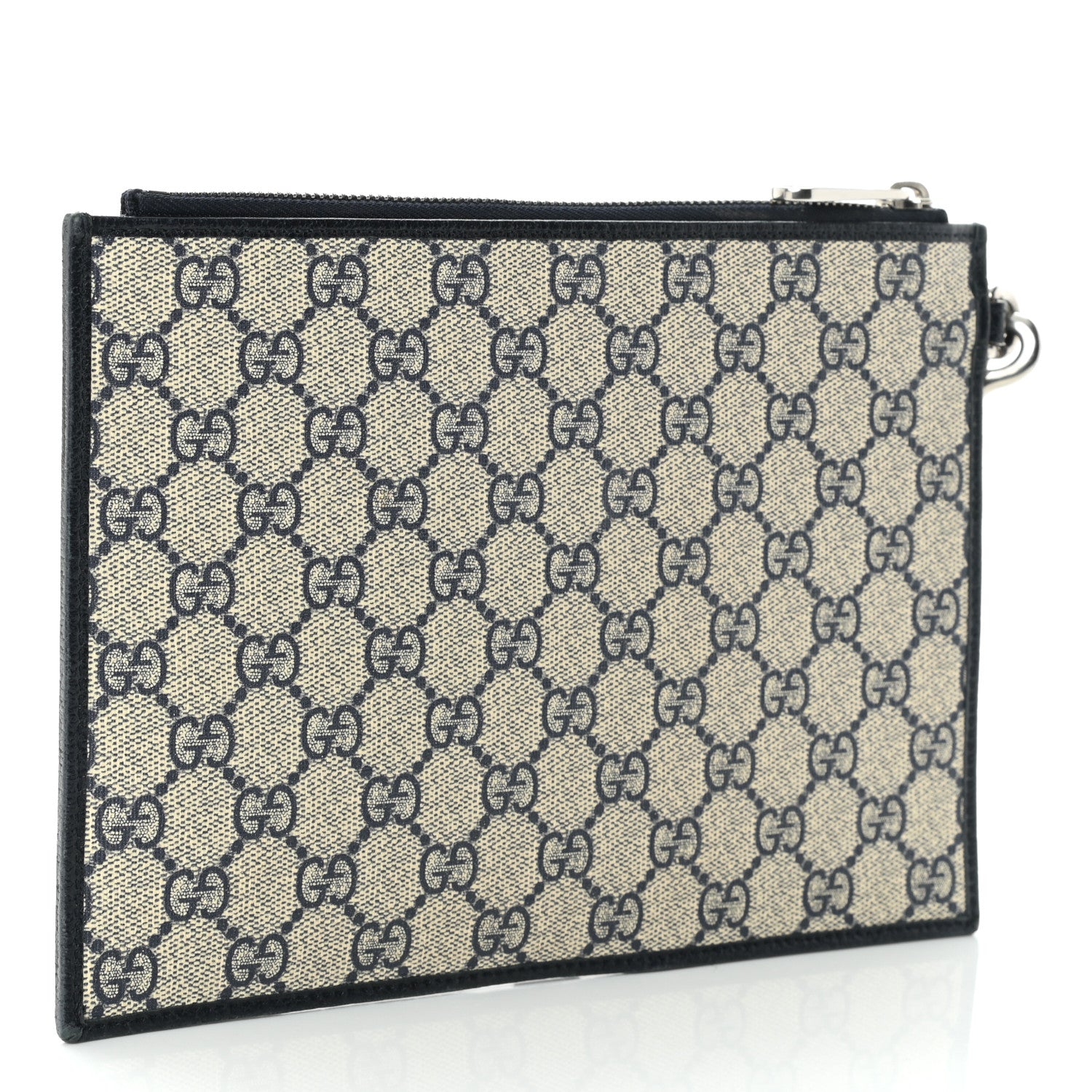 Gucci GG Supreme Monogram Textured Dollar Calfskin Web Ophidia Wristlet Pouch Beige Blue 3 of 9