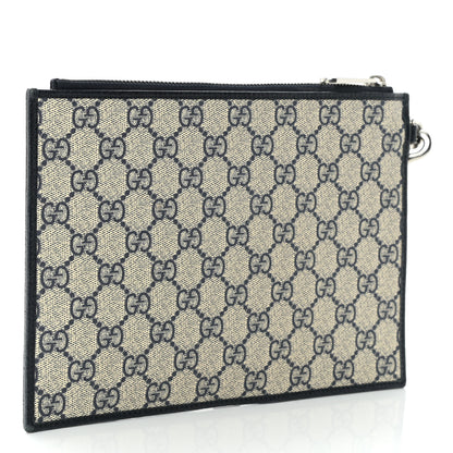 Gucci GG Supreme Monogram Textured Dollar Calfskin Web Ophidia Wristlet Pouch Beige Blue 3 of 9