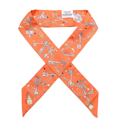 Hermes Silk Les Cles A Pois Twilly Abricot Gris Acier 1 of 4
