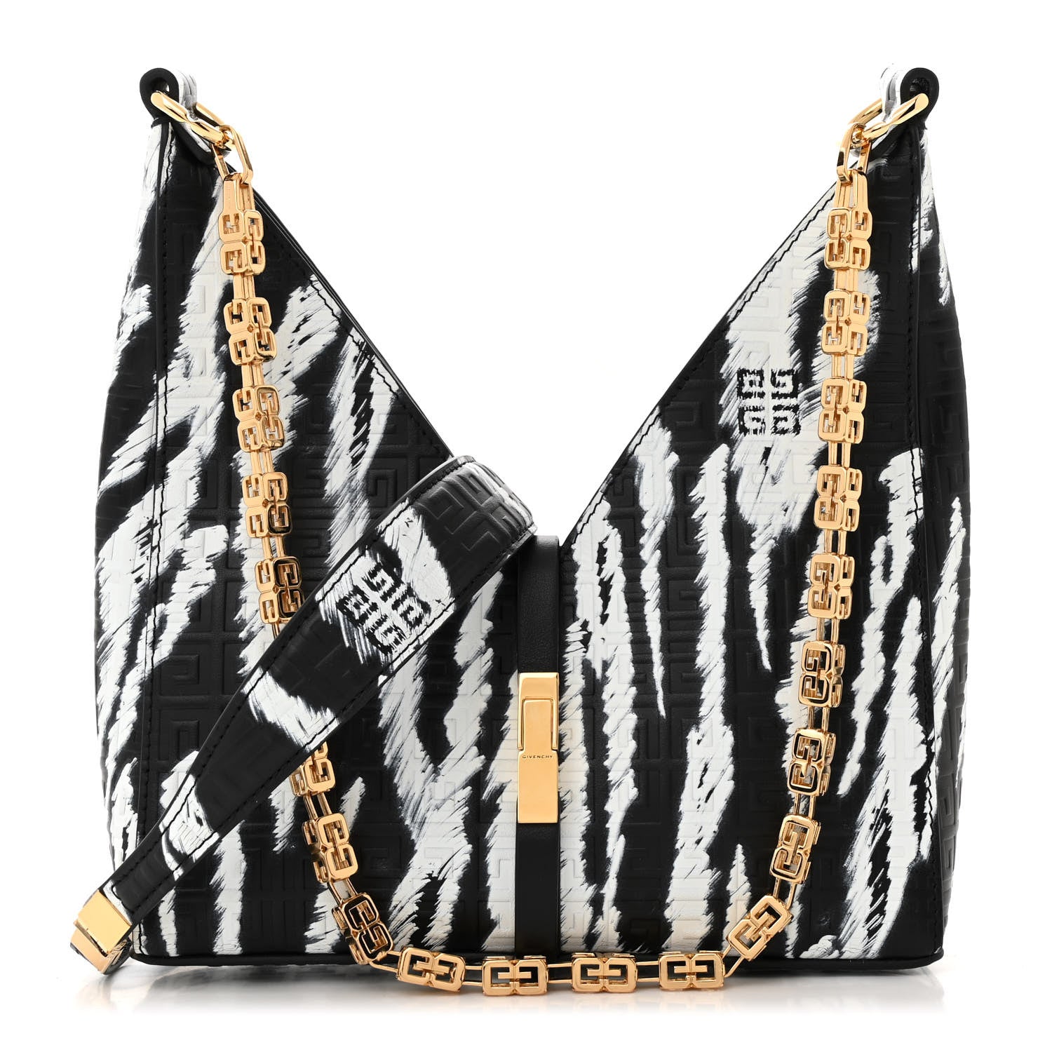 Givenchy Calfskin Logo 4G Embossed Mini Cut Out Shoulder Bag Black White 1 of 10