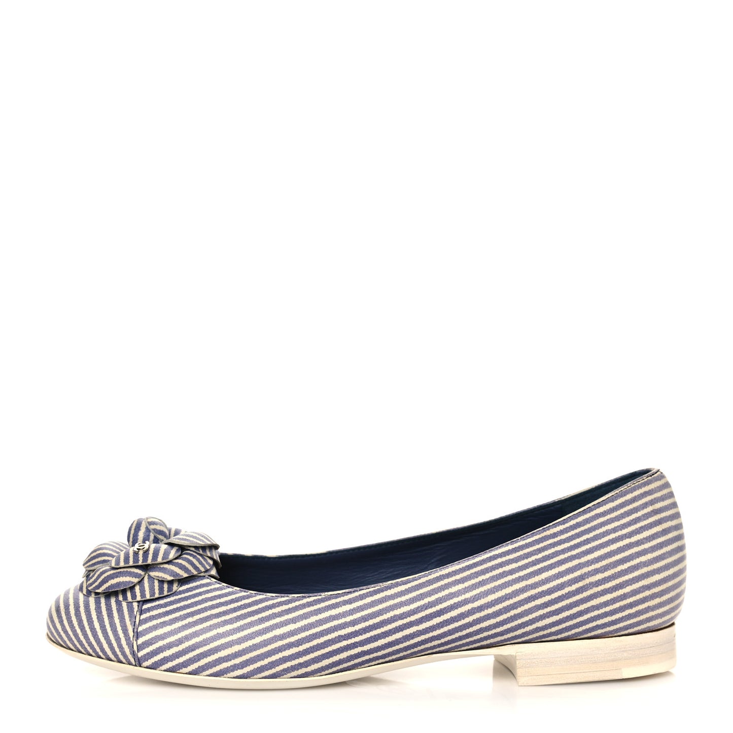 Lambskin Striped Camellia Ballerina Flats 35 Dark Blue