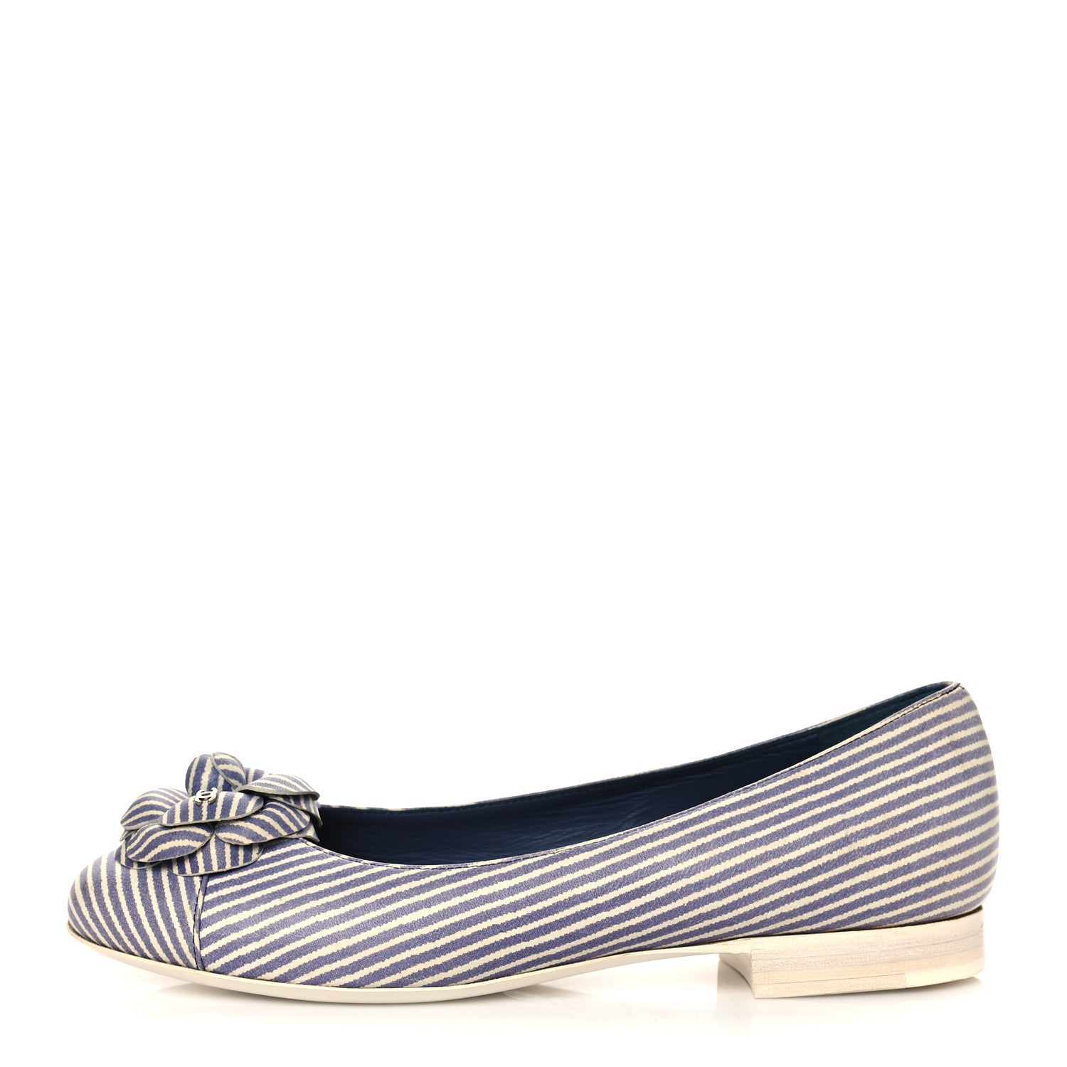 Chanel Lambskin Striped Camellia Ballerina Flats 35 Dark Blue 1 of 10
