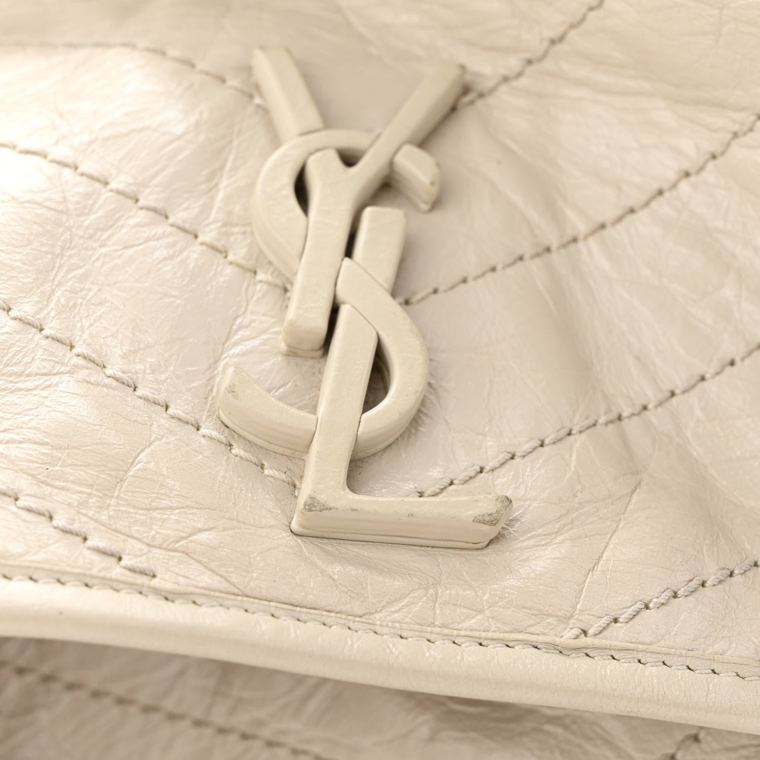 Saint Laurent Crinkled Calfskin Matelasse Monogram Medium Niki Chain Satchel Crema Soft 12 of 20
