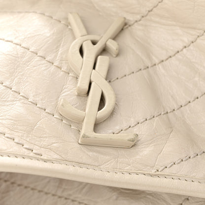 Saint Laurent Crinkled Calfskin Matelasse Monogram Medium Niki Chain Satchel Crema Soft 12 of 20