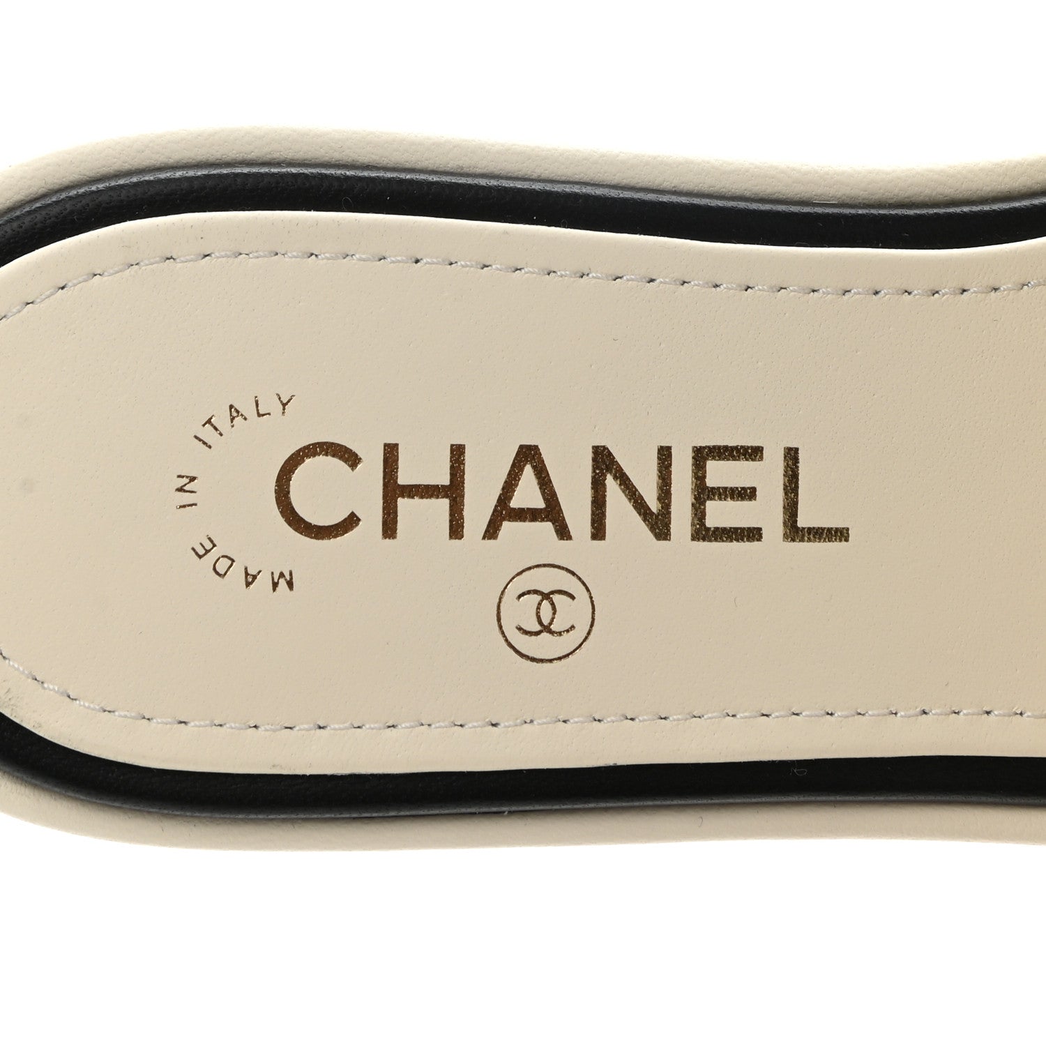 Chanel Lambskin Embroidered CC Mule Sandal 39 Ivory Black 7 of 9