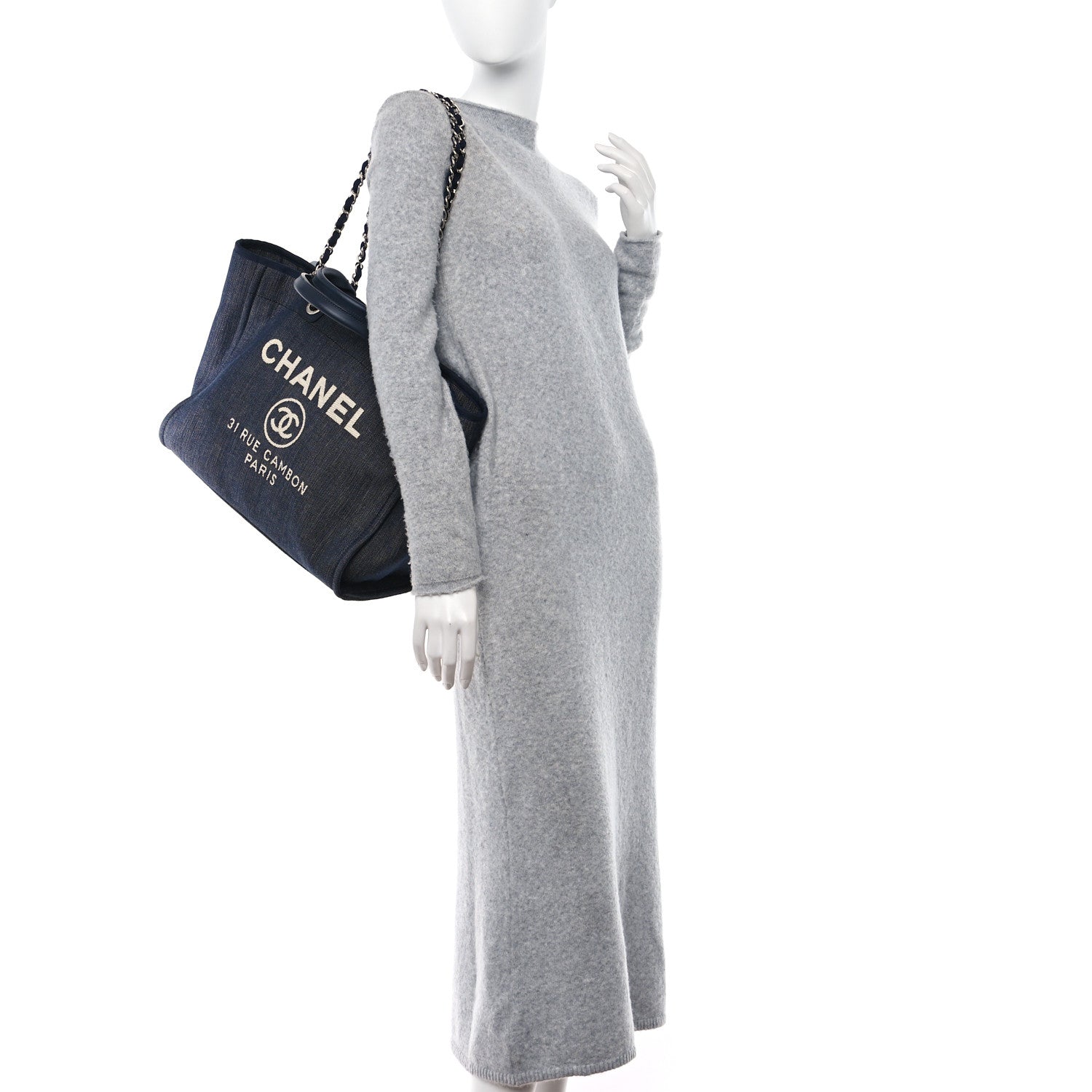 Chanel Denim Large Deauville Tote Dark Blue 2 of 10