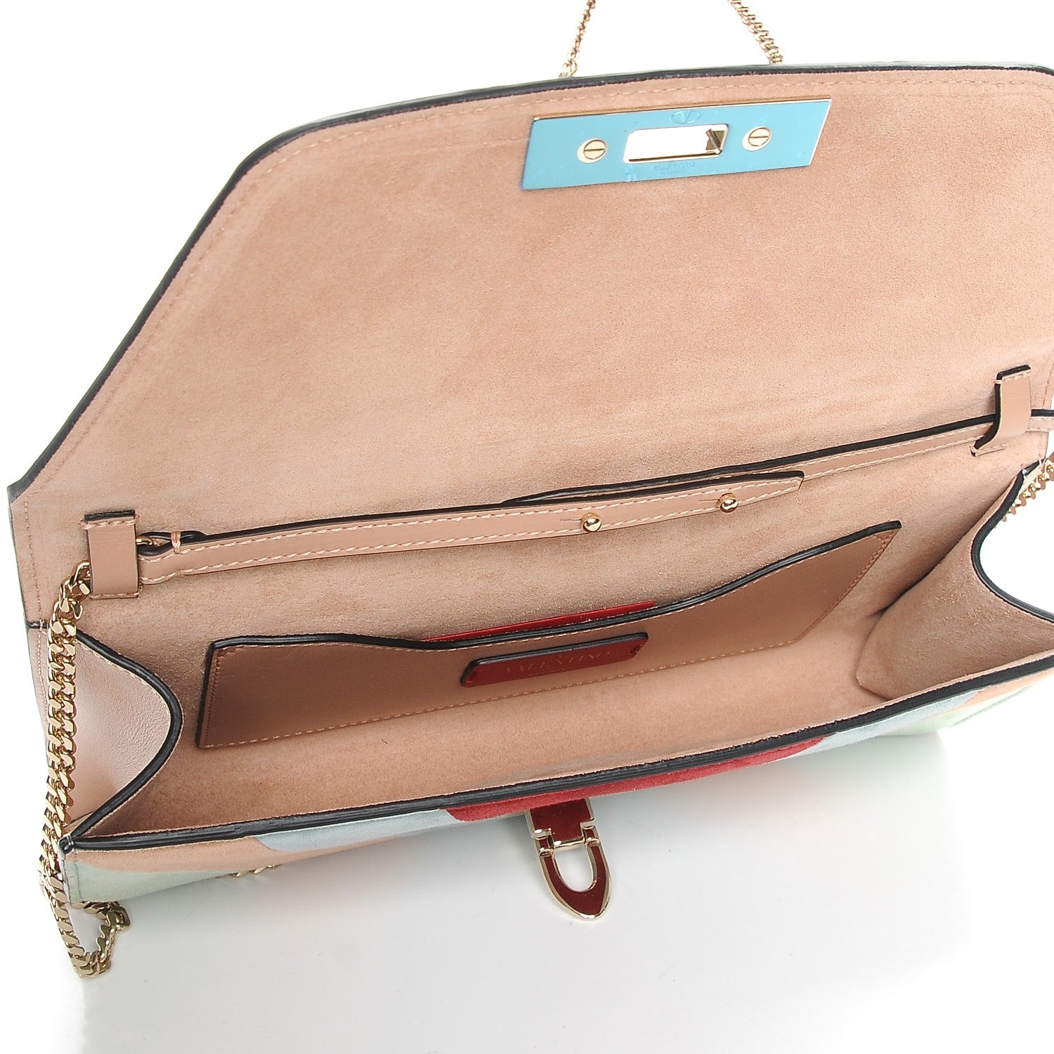 Valentino Garavani Suede Chevron Demilune Chain Clutch Multicolor 5 of 7