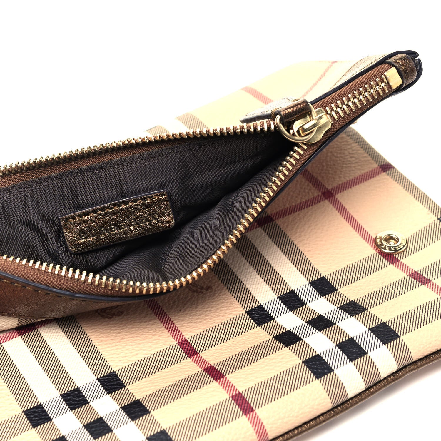 Burberry Haymarket Check Metallic Adeline Foldover Clutch Brown 6 of 7