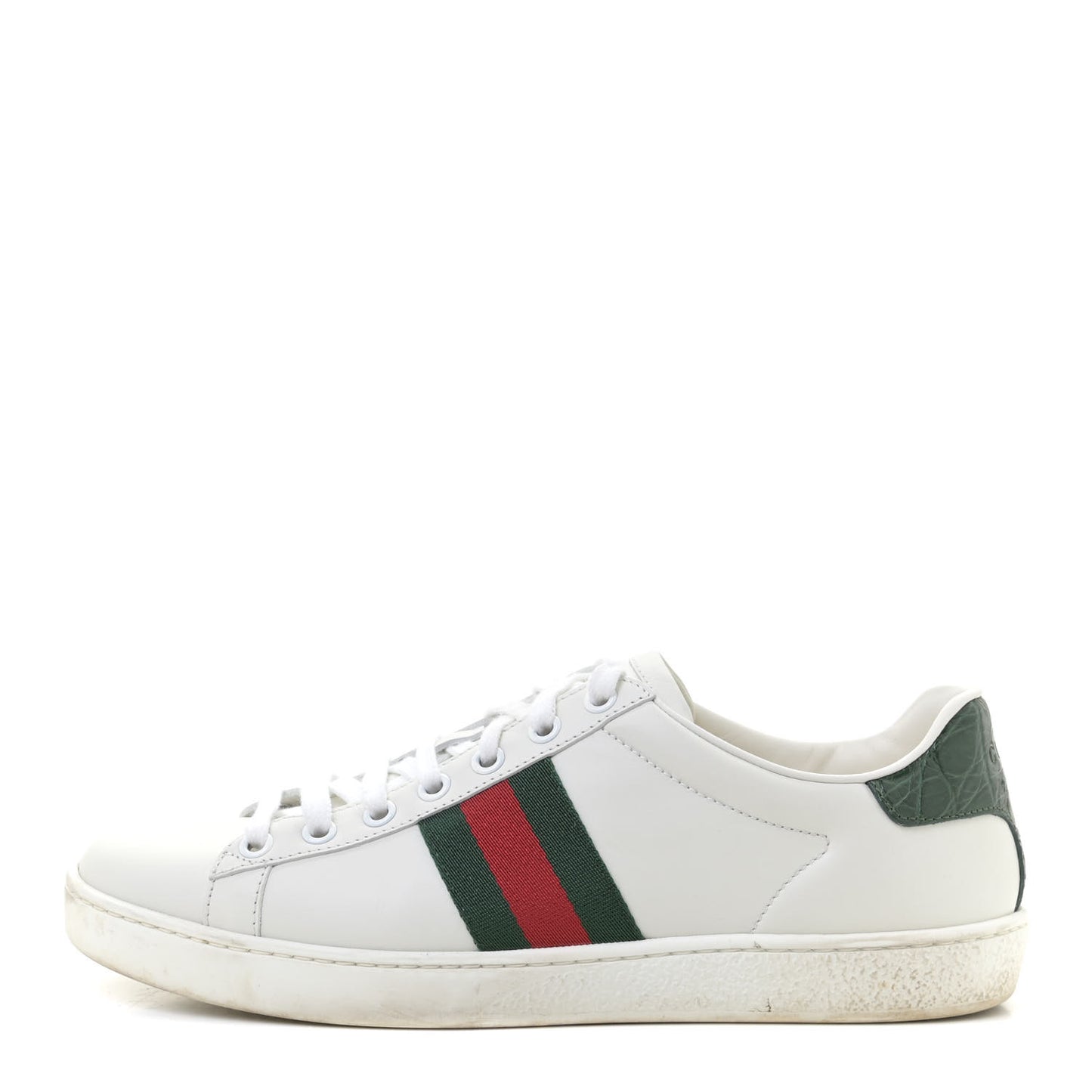 Calfskin Crocodile Web Womens Ace Sneakers 38 White Green