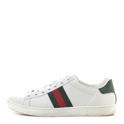 Gucci Calfskin Crocodile Web Womens Ace Sneakers 38 White Green 1 of 18