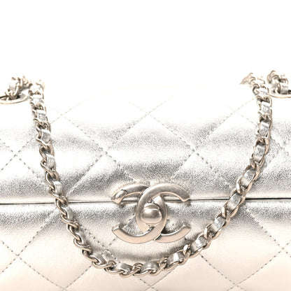 Chanel Metallic Lambskin Quilted Barrel Crossbody Bag Silver 7 of 10