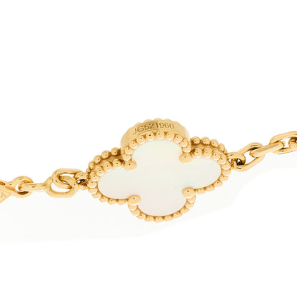 Van Cleef & Arpels 18K Yellow Gold Mother of Pearl 5 Motifs Vintage Alhambra Bracelet 4 of 5