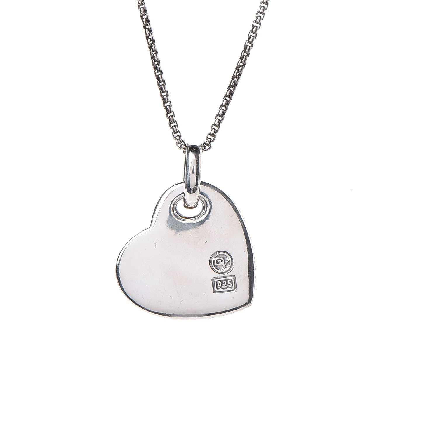 David Yurman Sterling Silver Diamond Mother of Pearl Heart Pendant Necklace 7 of 7