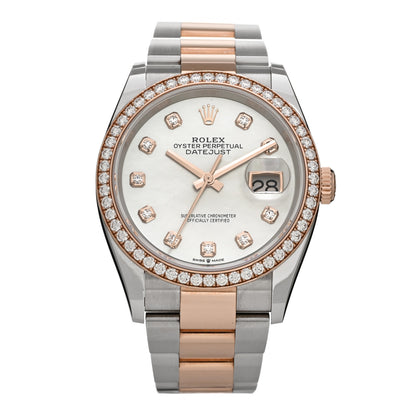 Rolex Stainless Steel 18K Everose Gold Diamond Mother of Pearl 36mm Oyster Perpetual Datejust Watch 12628RBR 1 of 5