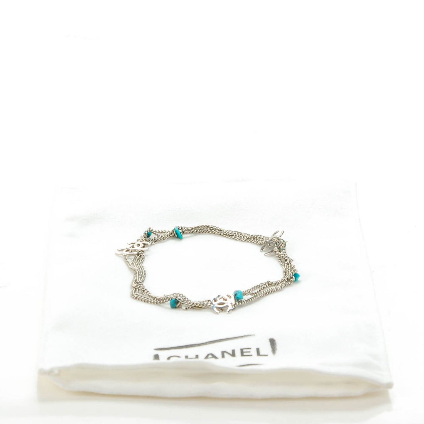 Turquoise CC Long Chain Necklace Silver