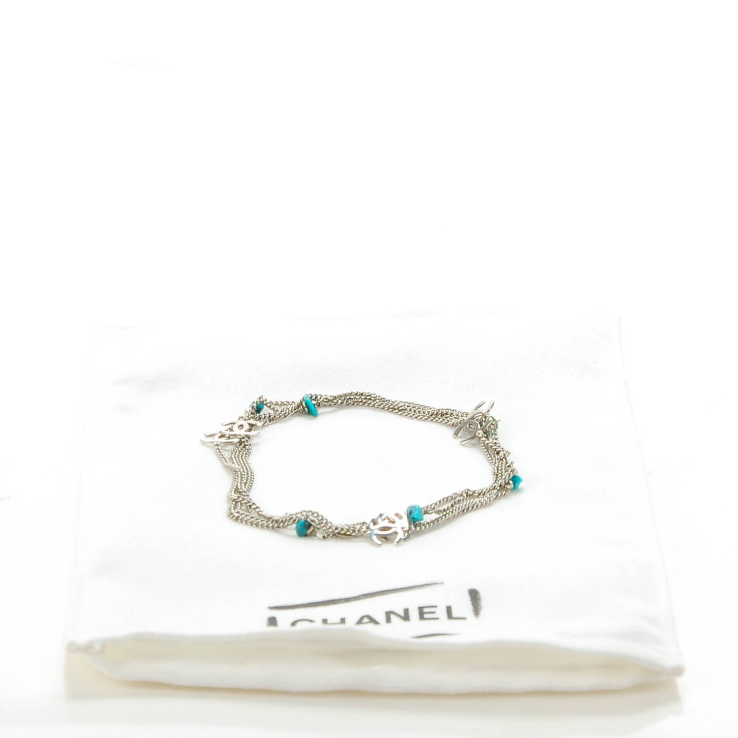 Chanel Turquoise CC Long Chain Necklace Silver 6 of 7
