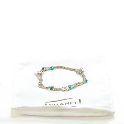 Chanel Turquoise CC Long Chain Necklace Silver 6 of 7