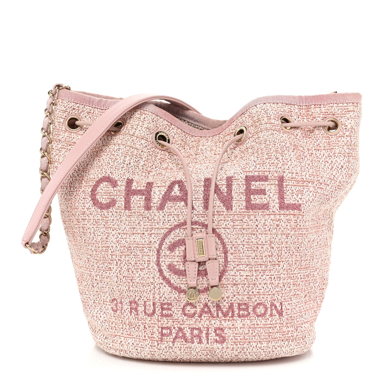 Chanel Lurex Boucle Deauville Drawstring Bag Pink 1 of 14
