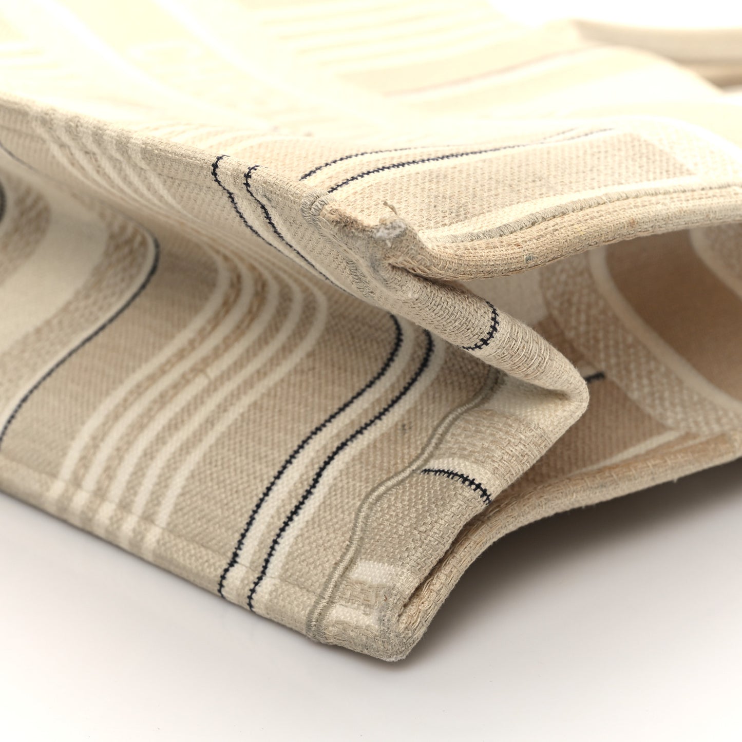 Canvas Embroidered Large Stripes Book Tote Beige