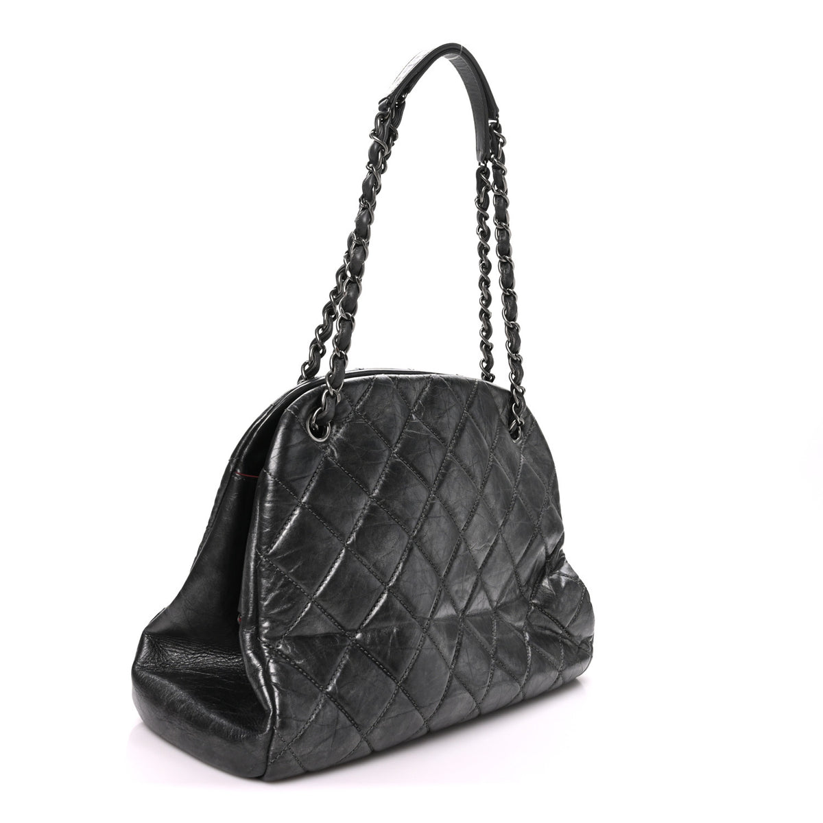 Chanel Iridescent Aged Calfskin Quilted Large Mademoiselle Bowling Bag Grey 3 of 10