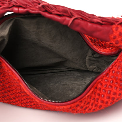 Bottega Veneta Nappa Fabric Intrecciato Large Distressed Fringe Veneta Hobo Red 4 of 5