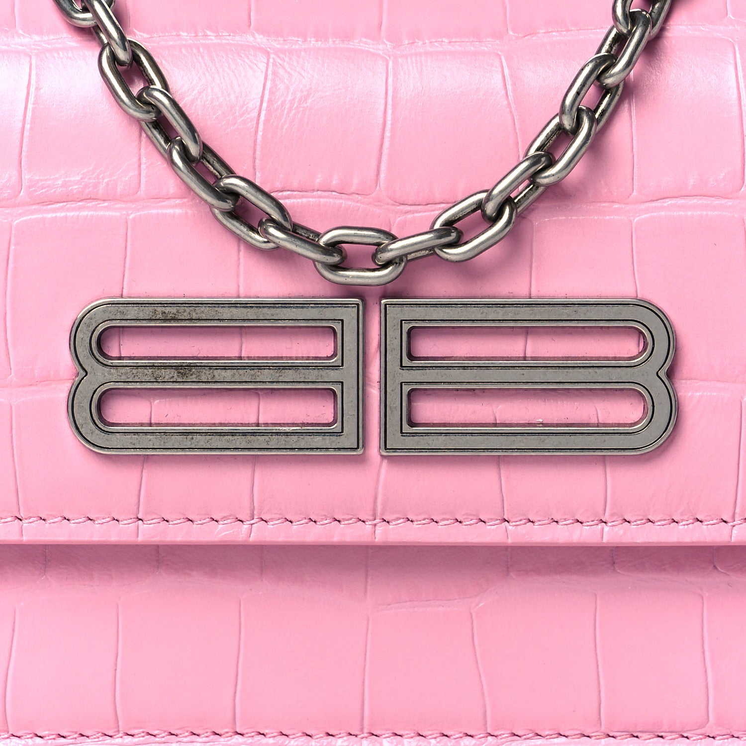 Balenciaga Extra Supple Calfskin Crocodile Embossed Gossip Wallet On Chain Candy Pink 8 of 10
