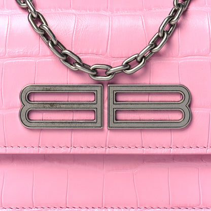 Balenciaga Extra Supple Calfskin Crocodile Embossed Gossip Wallet On Chain Candy Pink 8 of 10