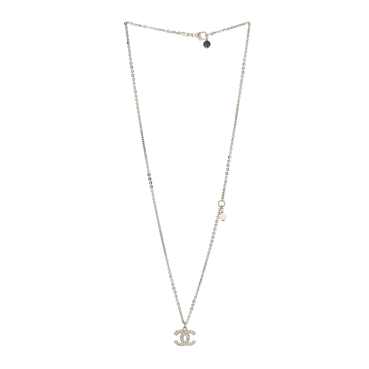 Chanel Pearl Crystal CC Pendant Necklace Silver 3 of 4