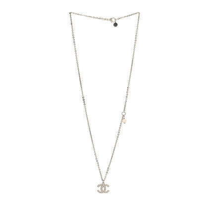 Chanel Pearl Crystal CC Pendant Necklace Silver 3 of 4