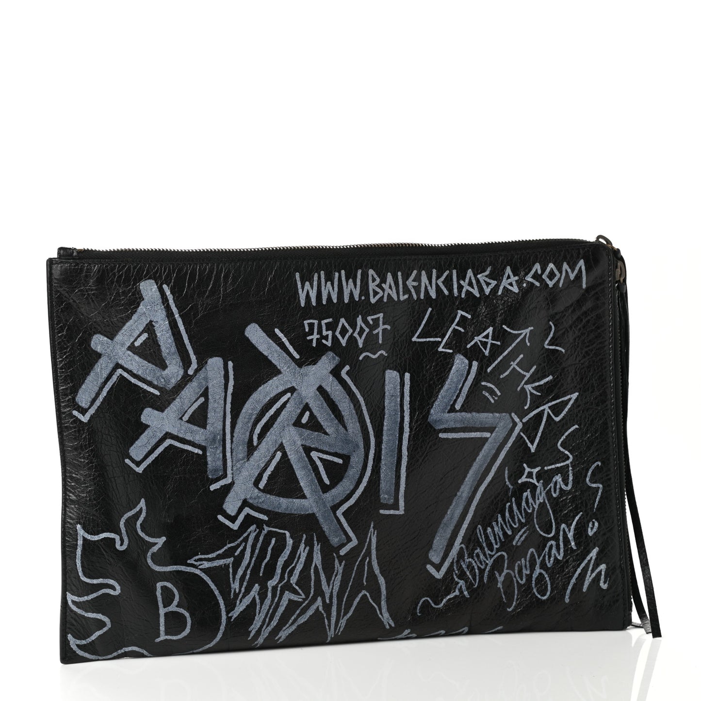Agneau Classic Hardware Graffiti Small Pouch Black White