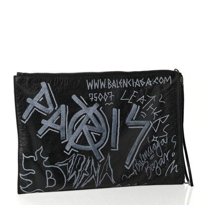 Balenciaga Agneau Classic Hardware Graffiti Small Pouch Black White 3 of 7