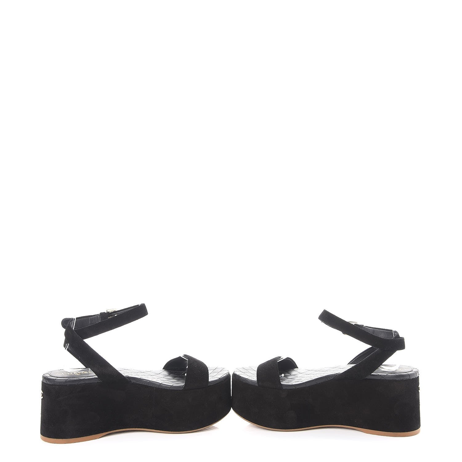 Chanel Suede Platform Wedge Sandals 37.5 Black 5 of 12