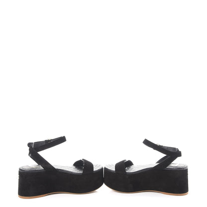 Chanel Suede Platform Wedge Sandals 37.5 Black 5 of 12