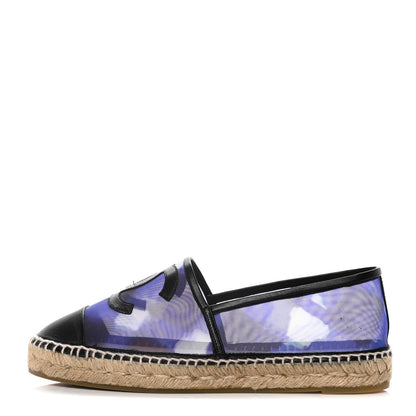 Chanel Mesh Lambskin Check Print CC Espadrilles 41 Blue Black White 1 of 18