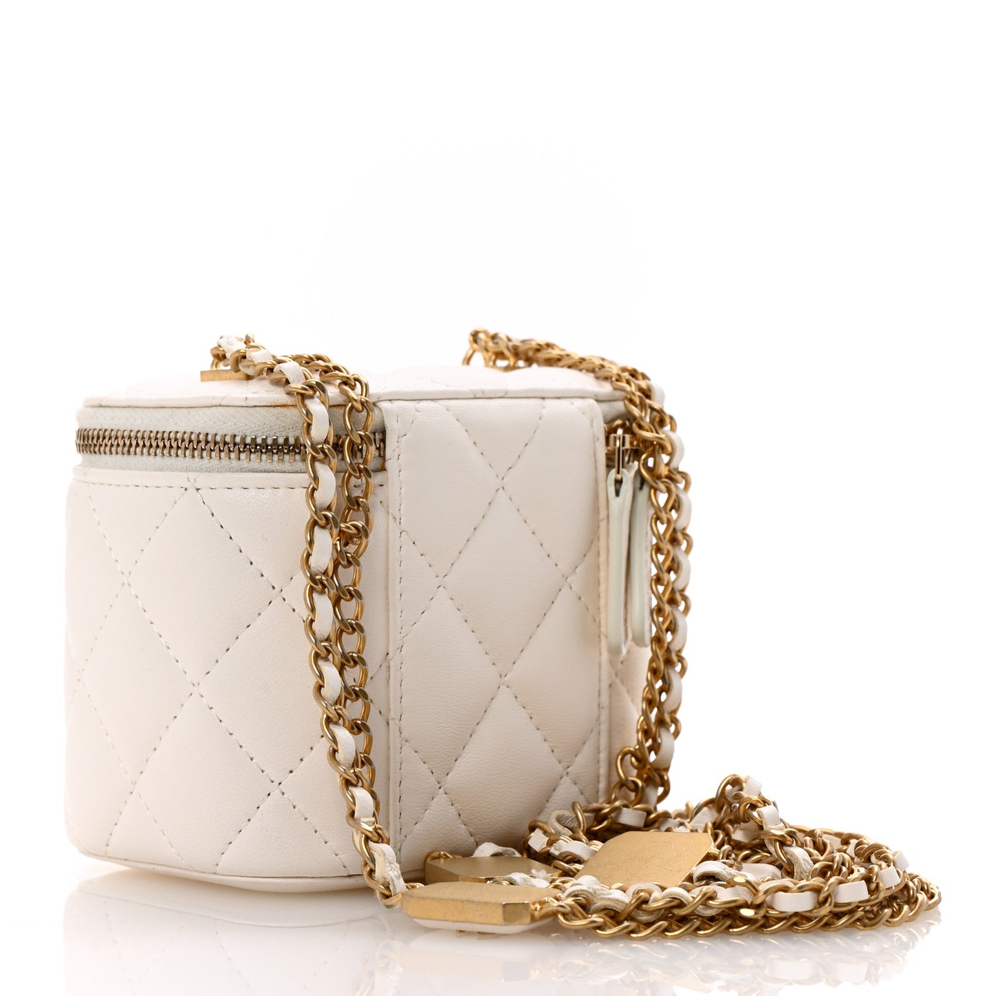 Lambskin Quilted Mini Vanity Case With Chain White