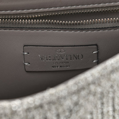 Valentino Garavani Metallic Lurex Knit Large Roman Stud Shoulder Bag Silver 6 of 9