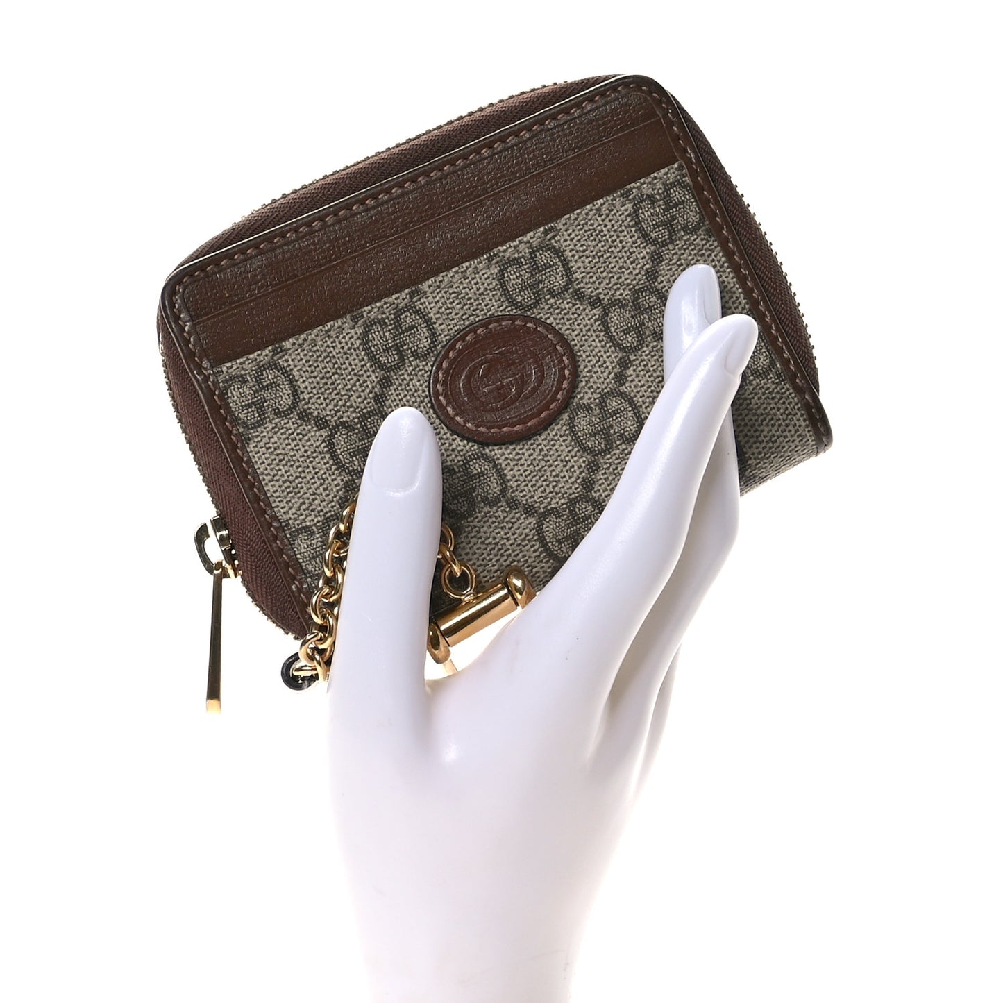 GG Supreme Monogram Azalea Calfskin Retro Interlocking G Compact Wallet Beige Ebony Brown Sugar
