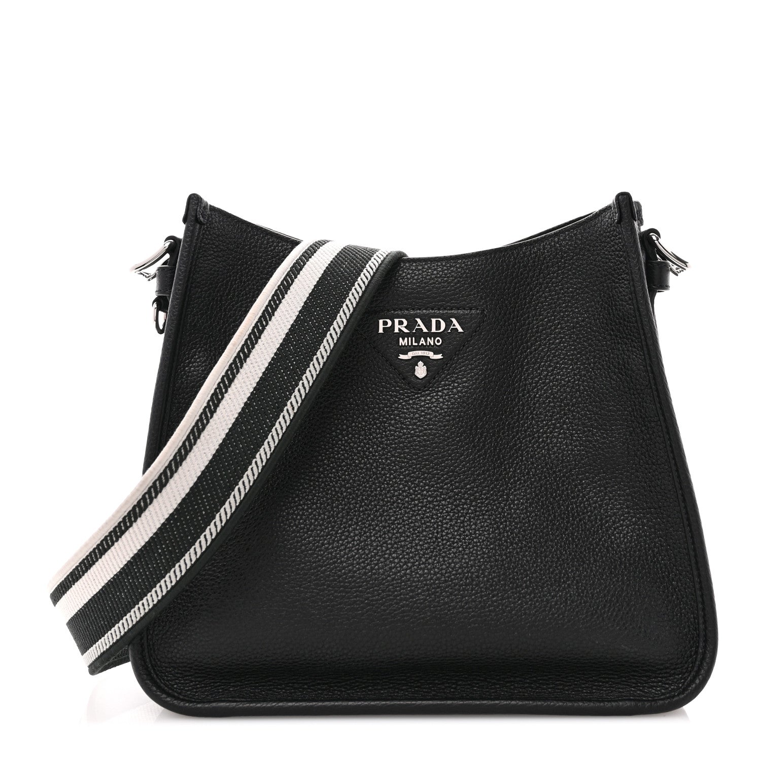 Prada Vitello Daino Soft Hobo Messenger Bag Black 1 of 9